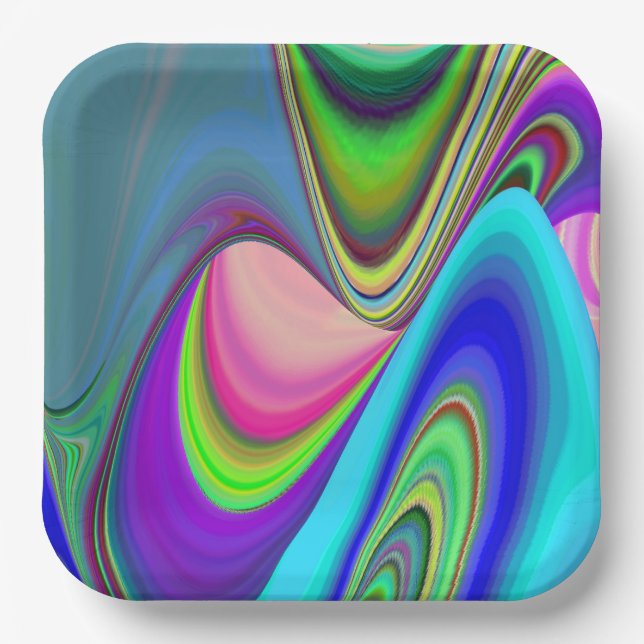 Summerfeeling , Abstract 3D Rainbowart Paper Plate (Front)