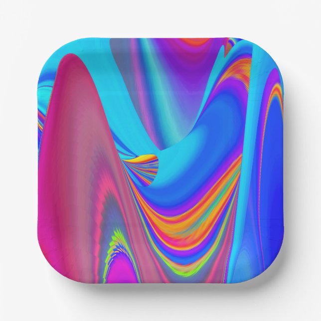 Summerfeeling , Abstract 3D Rainbowart Paper Plate (Front)