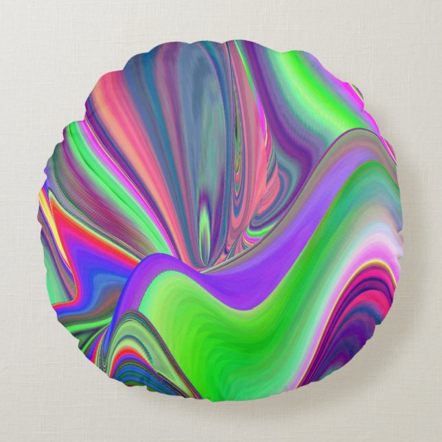 Summerfeeling , Abstract 3D Rainbowart Round Cushion (Front)
