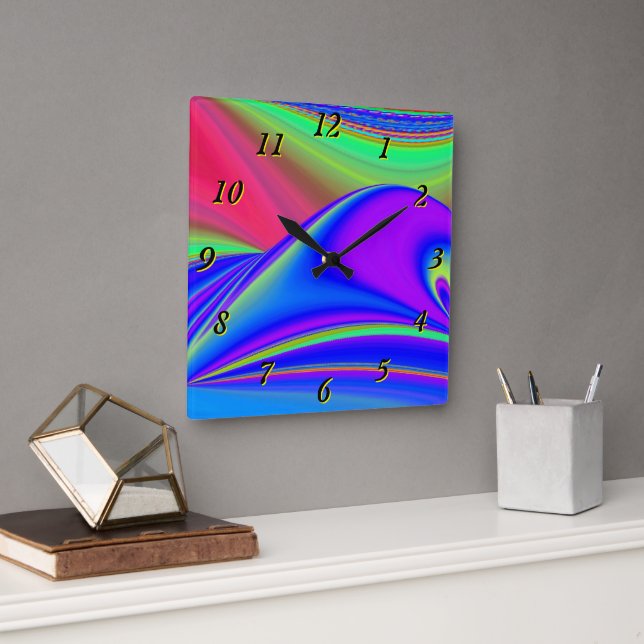 Summerfeeling , Abstract 3D Rainbowart Square Wall Clock (Office)