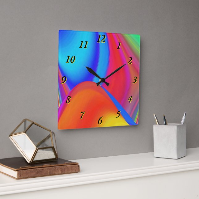 Summerfeeling , Abstract 3D Rainbowart Square Wall Clock (Office)