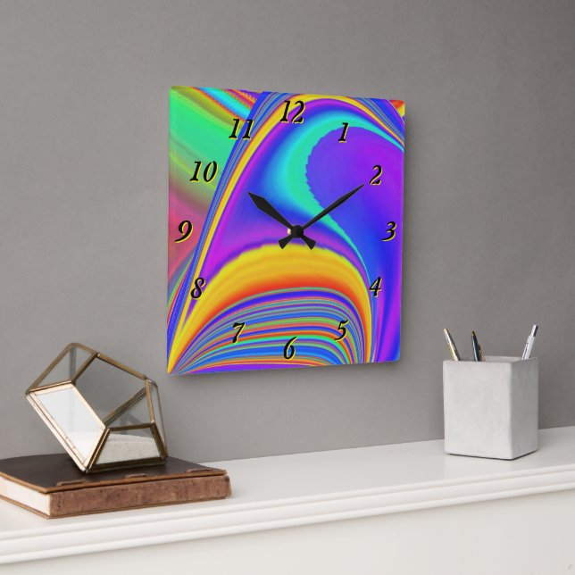 Summerfeeling , Abstract 3D Rainbowart Square Wall Clock (Office)