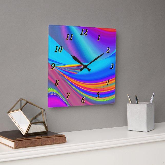Summerfeeling , Abstract 3D Rainbowart Square Wall Clock (Office)