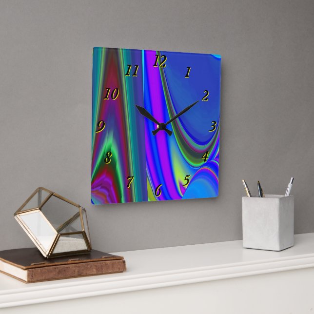 Summerfeeling , Abstract 3D Rainbowart Square Wall Clock (Office)