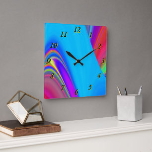 Summerfeeling , Abstract 3D Rainbowart Square Wall Clock