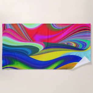 Summerrainbow , Abstract 3D Rainbowart Beach Towel