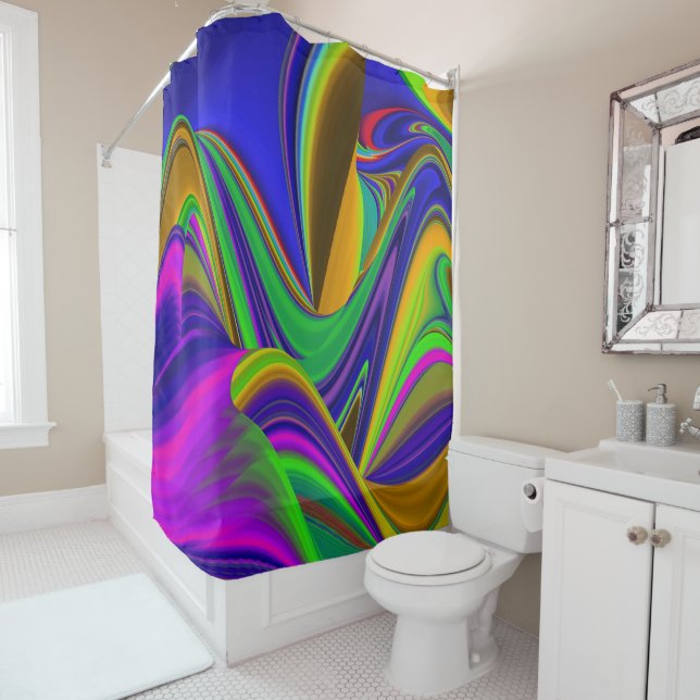 Summerrainbow , Abstract 3D Rainbowart Shower Curtain (In Situ)