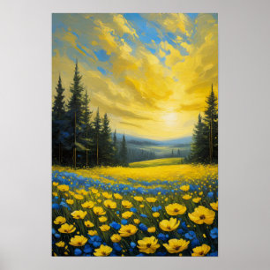Summer's Glow, Golden Sky Above a Meadow Poster