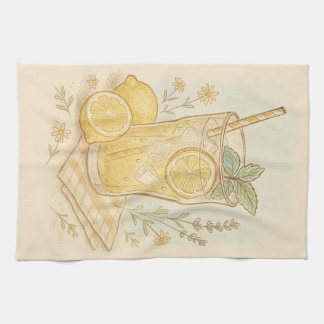 Summer's Sweetest Sip Pastel Lemonade Illustration Tea Towel