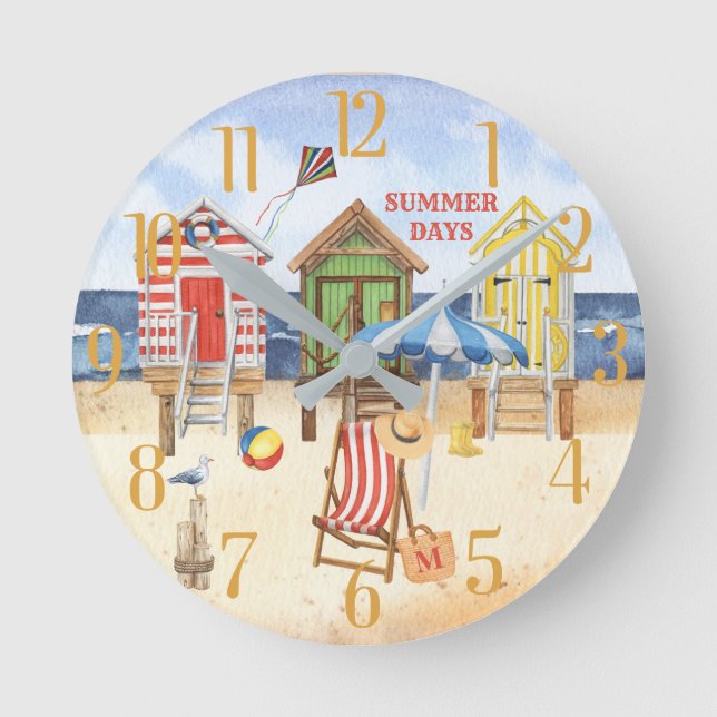 Summertime at the Shore Beach Water   Round Clock (Front)