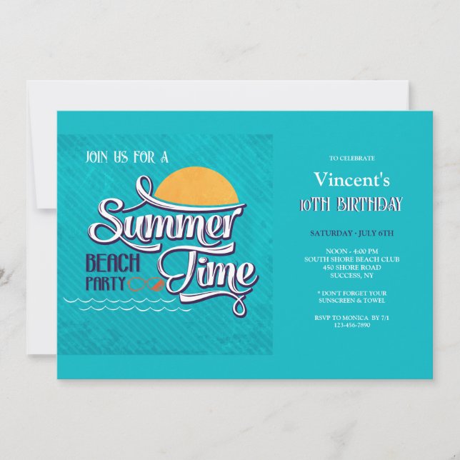 Summertime Beach Party Invitation (Front)