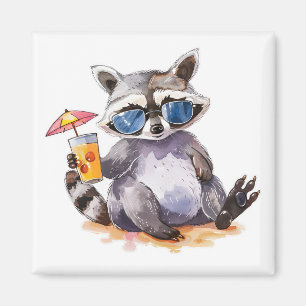Summertime beach racoon watercolor magnet