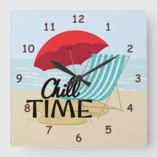 Summertime Chill Time at the Beach Square Wall Clock