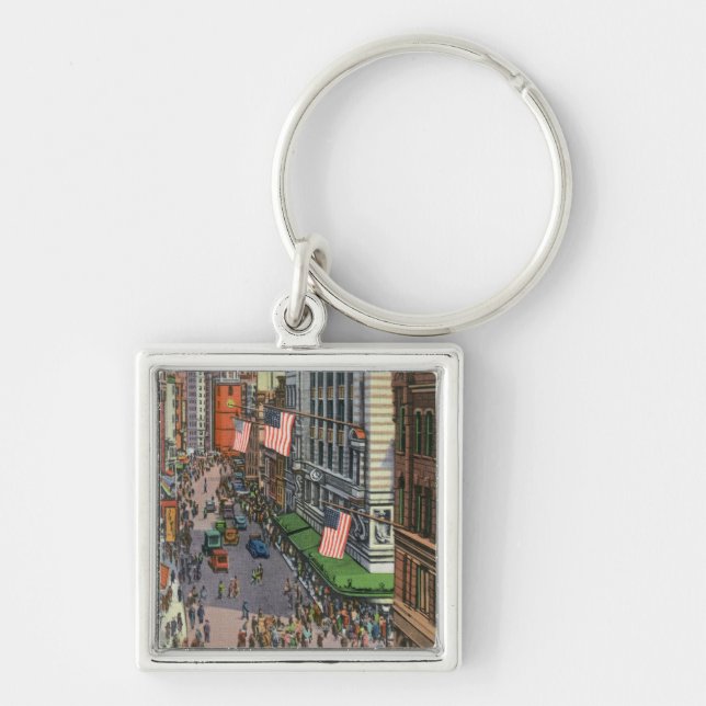 Summertime Crowds on Washington Street Key Ring (Front)