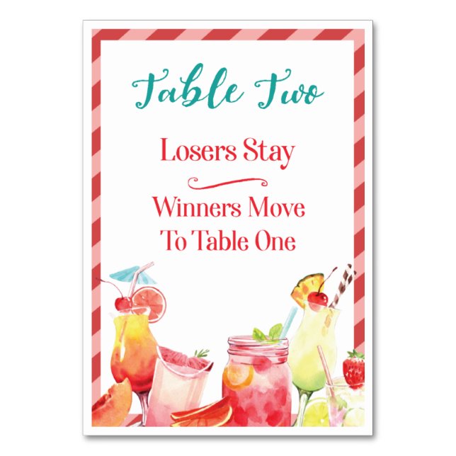 Summertime Drinks Table Card Two Bunco (Front)