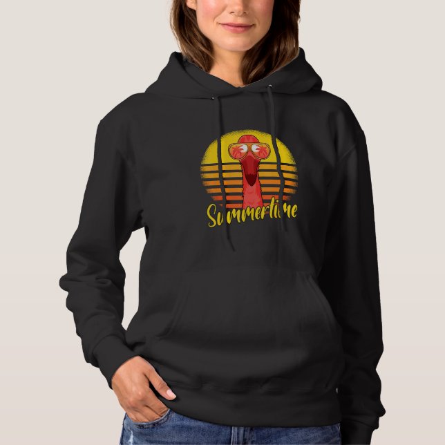 Summertime Flamingo Retro Sunset Beach Vacation Fl Hoodie (Front)