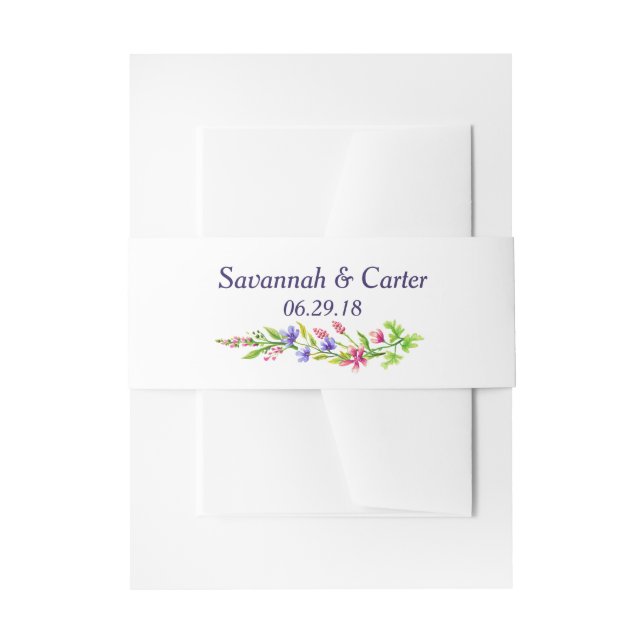 Summertime Flowers Personalised Wedding Invitation Belly Band (Front Example)