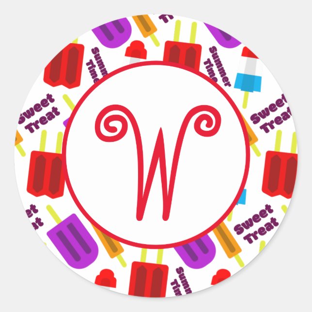 Summertime Frozen Juice Bar Monogram Classic Round Sticker (Front)