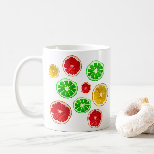 Summertime fruit colourful fruity pattern coffee mug (With Donut)