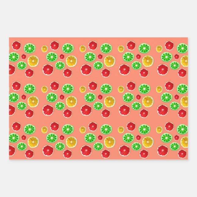 Summertime fruit colourful fruity pattern wrapping paper sheet (Front)
