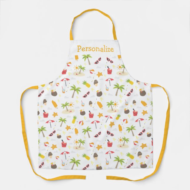 Summertime Fun Beach Icons Palm Trees Apron (Front)
