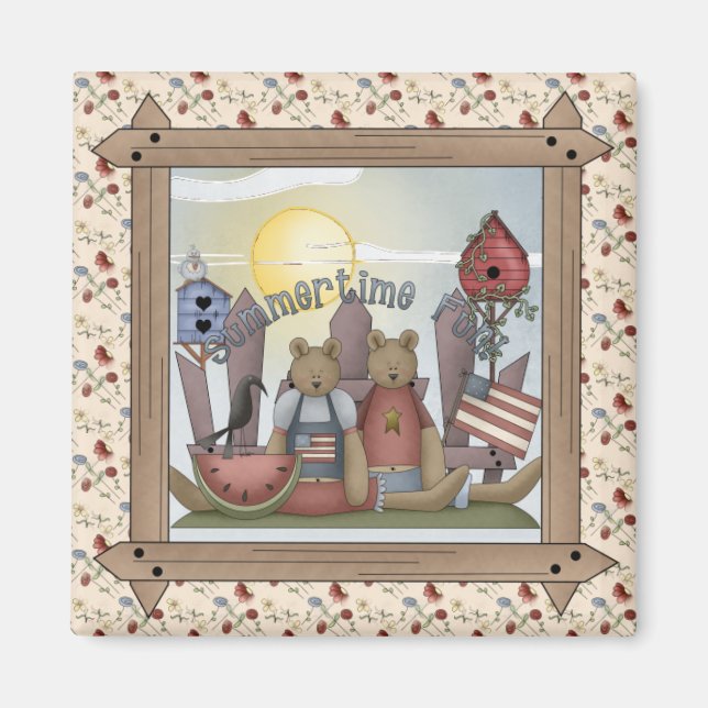 Summertime Fun Country Teddy Bears Magnet (Front)