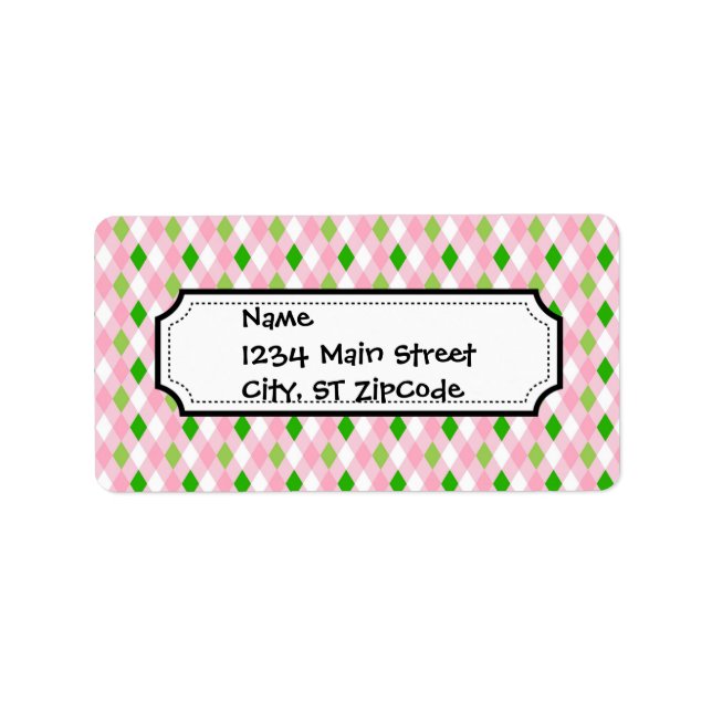 Summertime Fun Pink Lime Green White Argyle Label (Front)