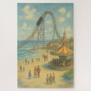 Summertime Fun Watercolor Beach Amusement Park Jigsaw Puzzle