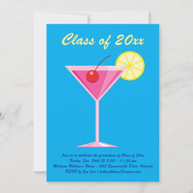 Summertime Graduation Party Invitation- Blue Invitation (Front)
