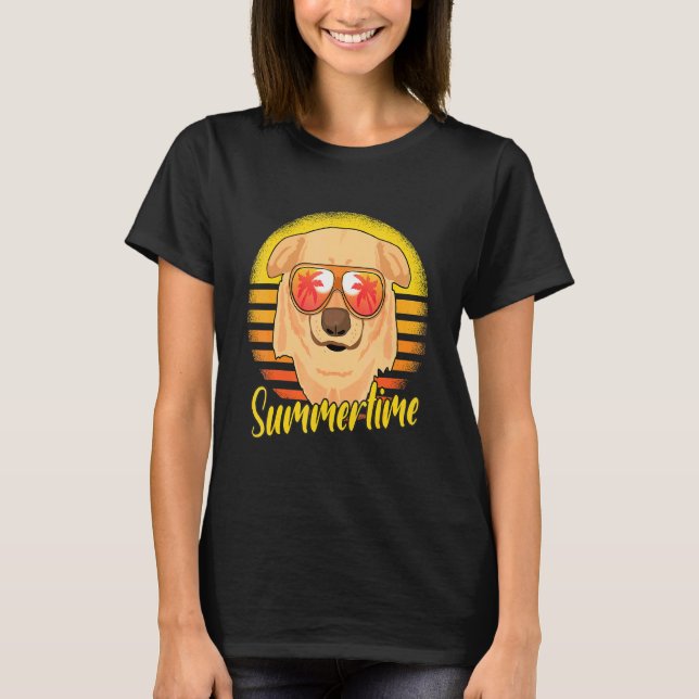 Summertime Labrador Retro Sunset Beach Vacation La T-Shirt (Front)