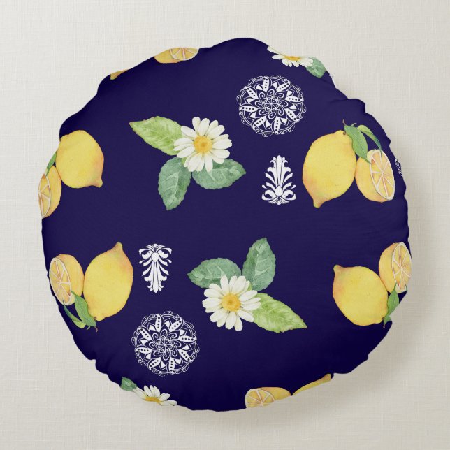 Summertime Lemons Round Cushion (Back)