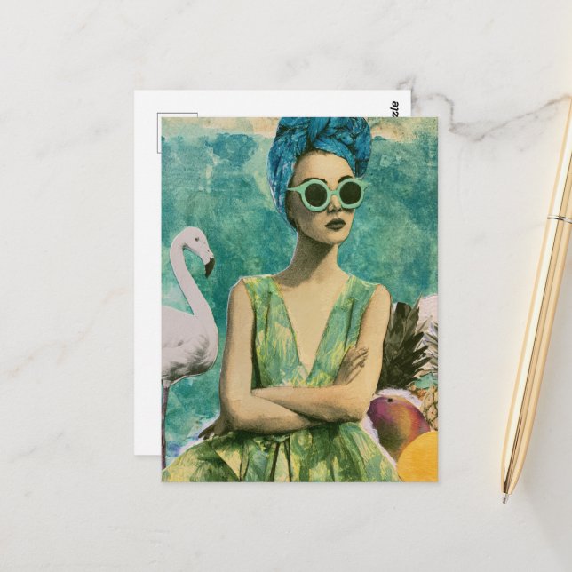 summertime Mixed Media Collage Postcard (Front/Back In Situ)