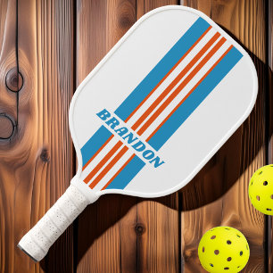 Summertime Nostalgic Rally Stripes with Name Pickleball Paddle