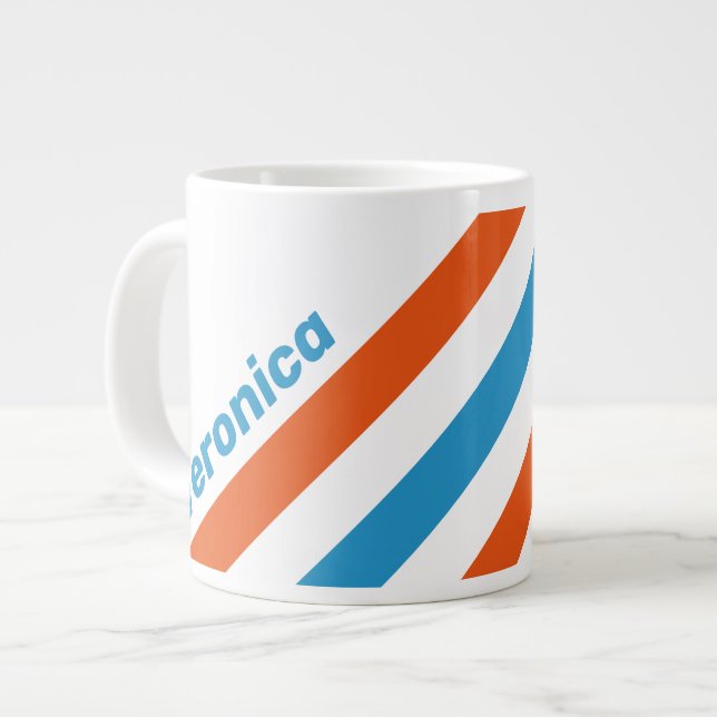 Summertime Nostalgic Stripes with Name Large Coffee Mug (Front Left)