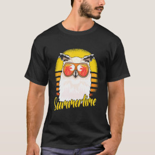 Summertime Owl Retro Sunset Beach Vacation Owls T-Shirt