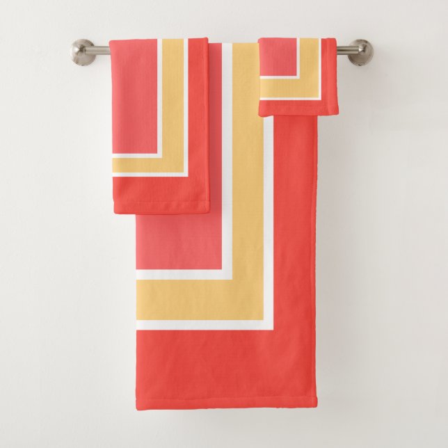 Summertime Peach Fruit Block Pattern Bath Towel Set (Insitu)