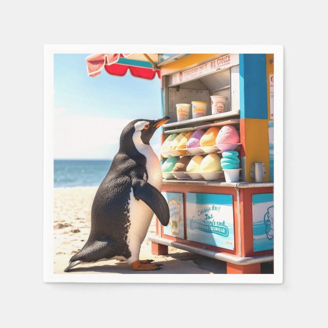 Summertime Penguin At Ice Cream Stand Napkin (Front)