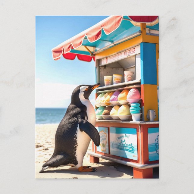 Summertime Penguin At Ice Cream Stand Postcard (Front)