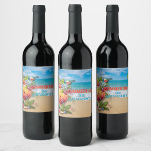 Summertime Personalised Name Beach Ocean Wine Label