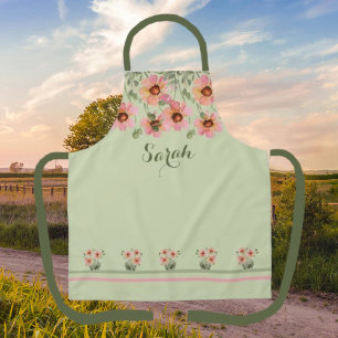 Summertime Personalised Name Green Floral Apron