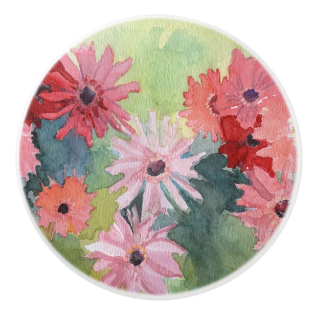 Summertime Pink and Green Ceramic Knob (Front)