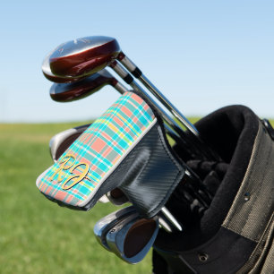 Summertime Plaid Turquoise Pink Yellow White Golf Head Cover
