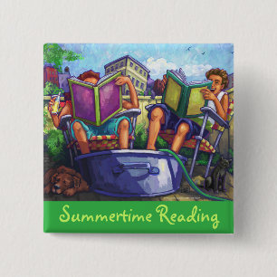 Summertime Reading Art 15 Cm Square Badge