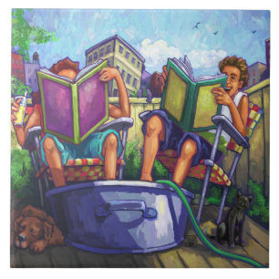 Summertime Reading Ceramic Tile