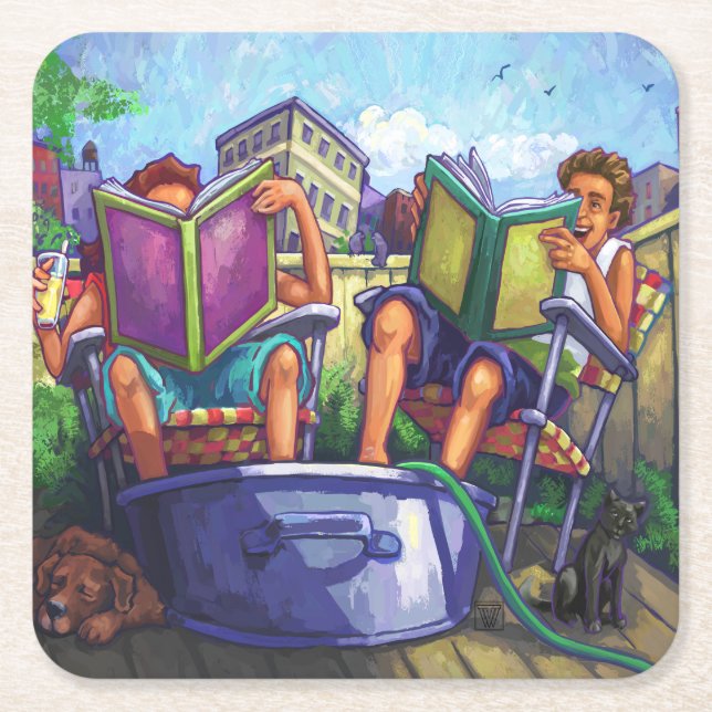 Summertime Reading Square Paper Coaster (Front)