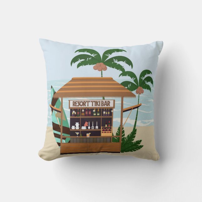 Summertime Resort Tiki Bar at the Beach Cushion (Front)