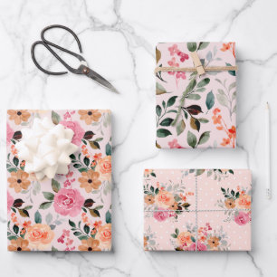 Summertime Roses Floral - All Occasion  Set of 3  Wrapping Paper Sheet