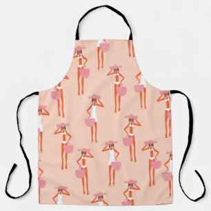 Summertime seamless pattern. Young beautiful woman Apron