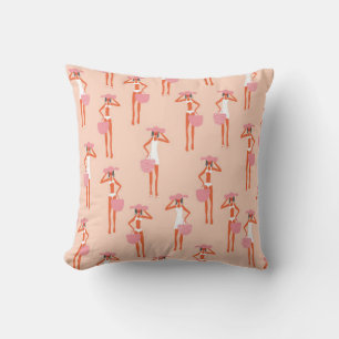 Summertime seamless pattern. Young beautiful woman Cushion