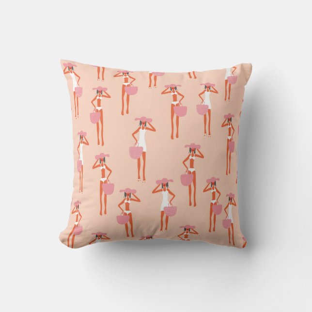 Summertime seamless pattern. Young beautiful woman Cushion (Front)
